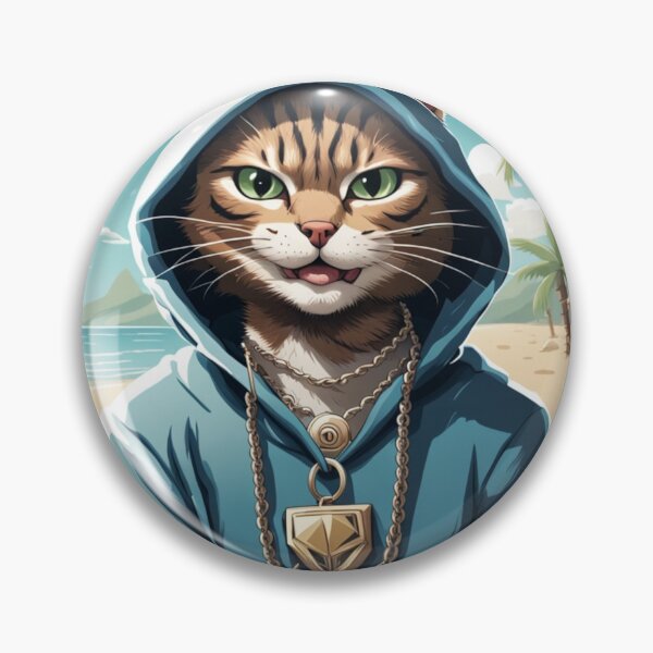 Item preview, gangster, grinning cat with a hoodie on a Beach, wearing jewelry designed and sold by tileartwork.