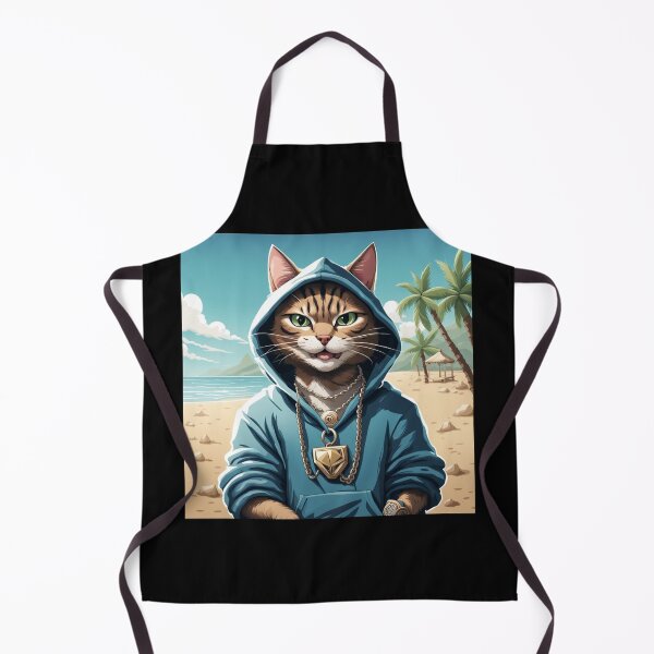 Item preview, gangster, grinning cat with a hoodie on a Beach, wearing jewelry designed and sold by tileartwork.
