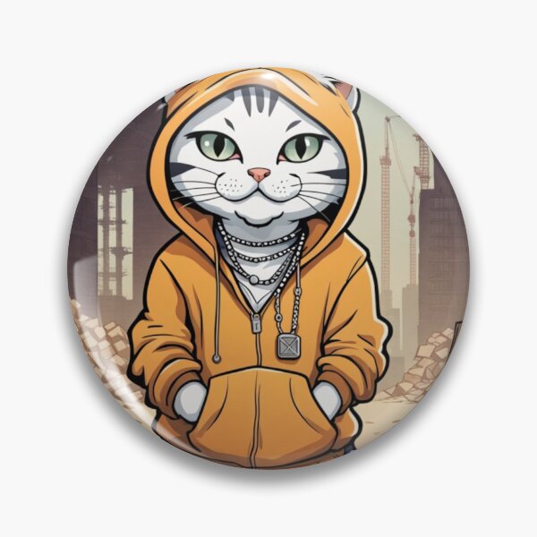 Item preview, gangster, grinning cat with a hoodie on a Construction Site, wearing jewelry designed and sold by tileartwork.