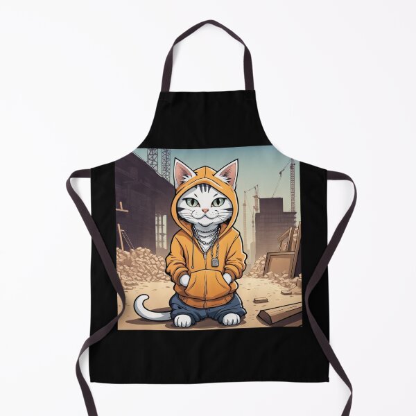 Item preview, gangster, grinning cat with a hoodie on a Construction Site, wearing jewelry designed and sold by tileartwork.