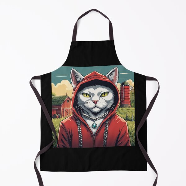 Item preview, gangster, grinning cat with a hoodie on a Farm, wearing jewelry designed and sold by tileartwork.