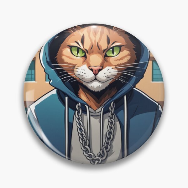 Artikelvorschau, Gangster, grinsende Katze mit Kapuzenpullover auf einem Schulgelände, Schmuck tragend entworfen und verkauft von tileartwork.