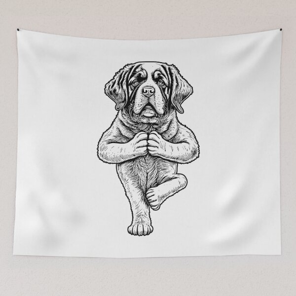 Aperçu de l'œuvre Saint Bernard Yoga Chien Chiot Chiens drôles Pose d'arbre Asana créée et vendue par GrandeDuc.