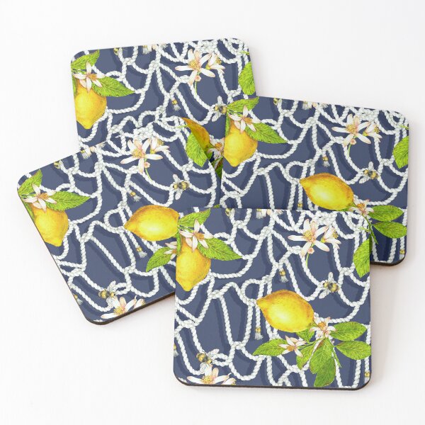 Item preview, Summer Lemons and Bumble Bees with Marine Ropes on Navy  designed and sold by Hadamundo.