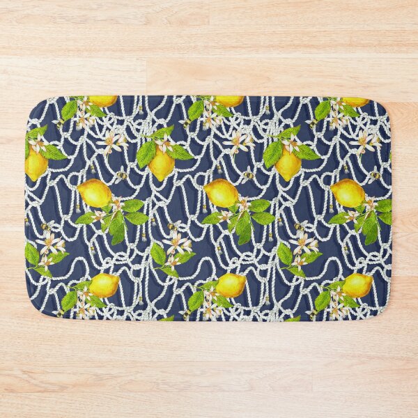 Item preview, Summer Lemons and Bumble Bees with Marine Ropes on Navy  designed and sold by Hadamundo.