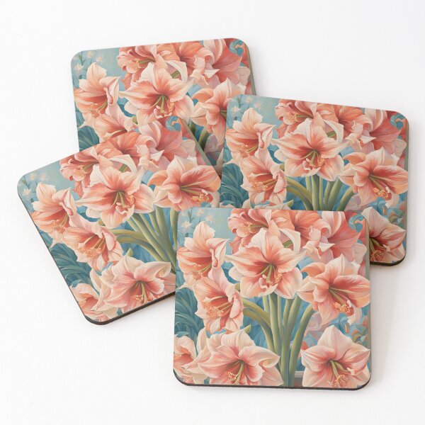 Item preview, Impressionist-Style picture of Peach Amaryllis Flowers designed and sold by Petalandfur.