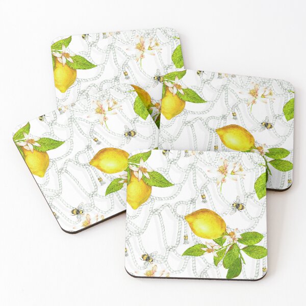 Item preview, Summer Lemons and Bumble Bees with Marine Ropes on white  designed and sold by Hadamundo.
