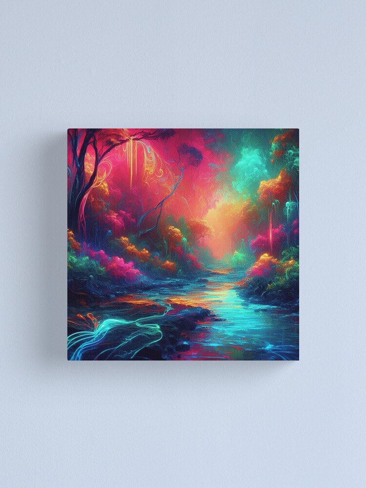 Thumbnail 2 of 3, Canvas Print, Enchanted Wilderness Neon Lights designed and sold by cokemann.