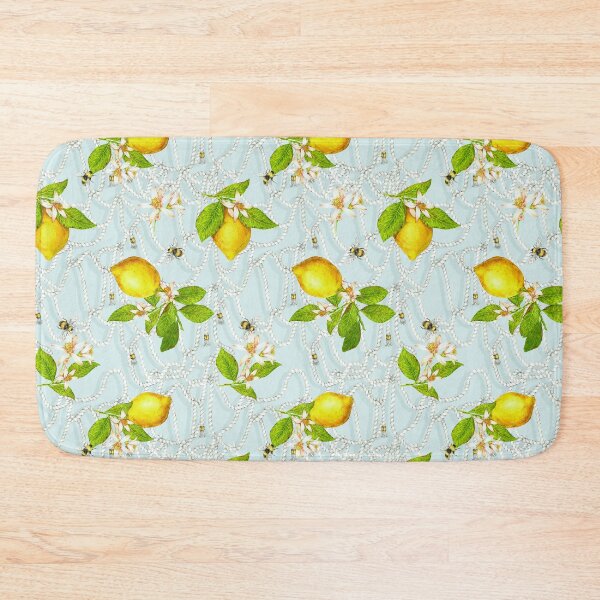 Item preview, Summer Lemons and Bumble Bees with Marine Ropes on Pastel Blue  designed and sold by Hadamundo.