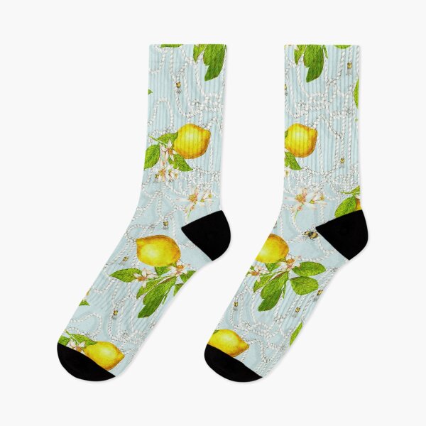 Item preview, Summer Lemons and Bumble Bees with Marine Ropes on Pastel Blue  designed and sold by Hadamundo.