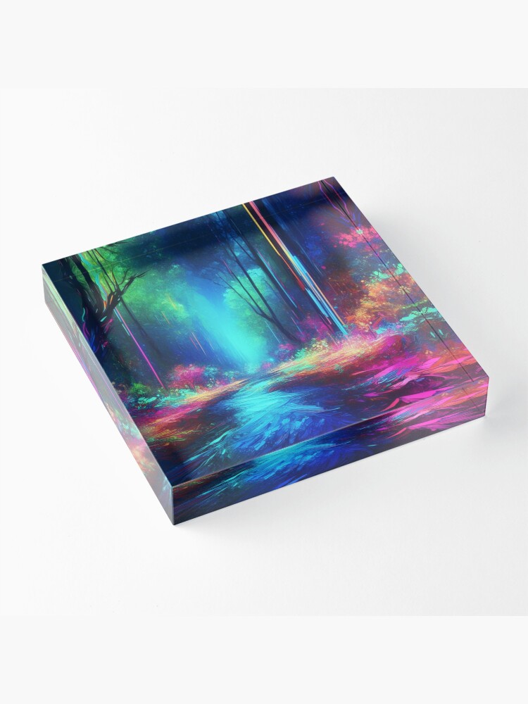 Thumbnail 3 of 5, Acrylic Block, Enchanted Wilderness Neon Lights designed and sold by cokemann.