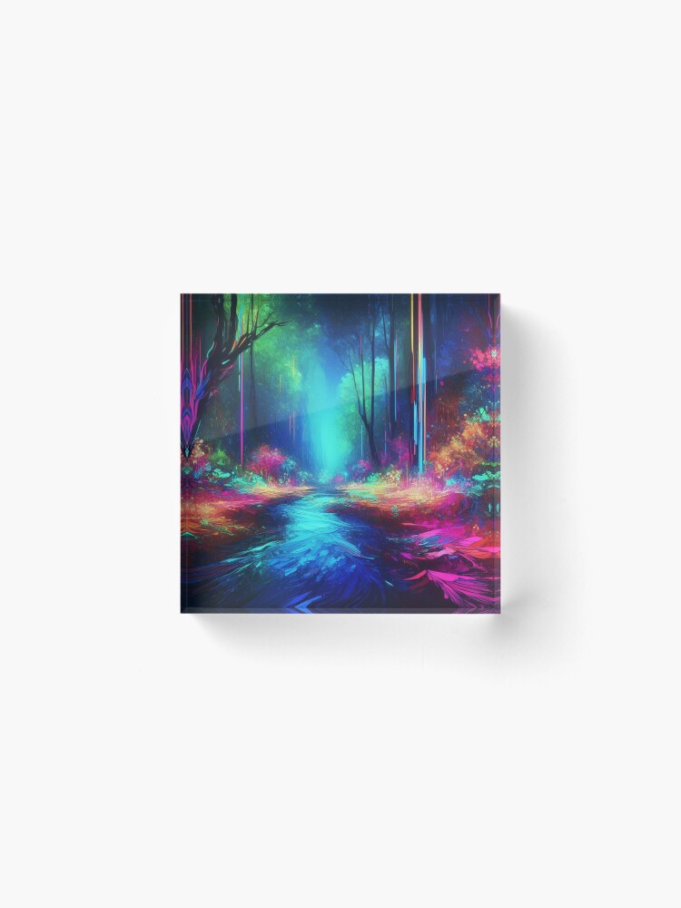 Thumbnail 2 of 5, Acrylic Block, Enchanted Wilderness Neon Lights designed and sold by cokemann.