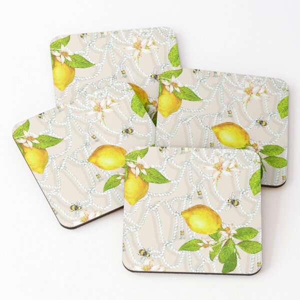 Item preview, Summer Lemons and Bumble Bees with Marine Ropes on Nude  designed and sold by Hadamundo.
