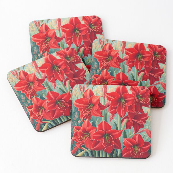 Item preview, Impressionist-Style picture of Red Amaryllis Flowers designed and sold by Petalandfur.