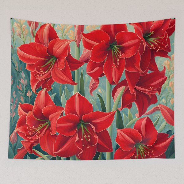 Item preview, Impressionist-Style picture of Red Amaryllis Flowers designed and sold by Petalandfur.