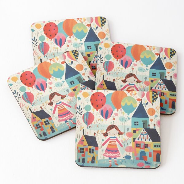 Artikelvorschau, Buntes Illustrationsmädchen und Luftballons entworfen und verkauft von infinitearte.
