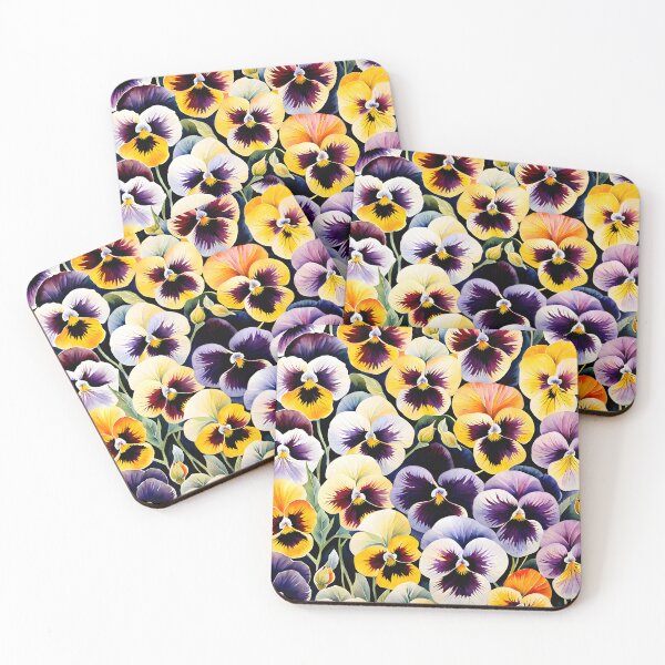 Item preview, Watercolor picture of Bronze, Lilac, Black and Yellow Pansy Flowers designed and sold by Petalandfur.