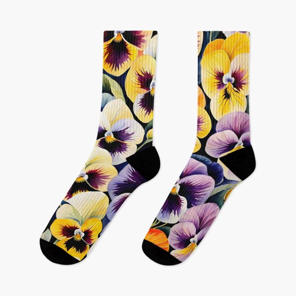 Item preview, Watercolor picture of Bronze, Lilac, Black and Yellow Pansy Flowers designed and sold by Petalandfur.
