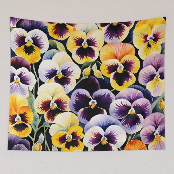 Item preview, Watercolor picture of Bronze, Lilac, Black and Yellow Pansy Flowers designed and sold by Petalandfur.