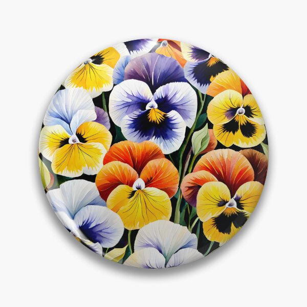 Item preview, Watercolor picture of Yellow, White, Lavender and Orange Pansy Flowers designed and sold by Petalandfur.