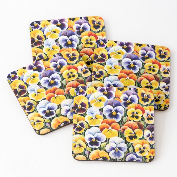 Item preview, Watercolor picture of Yellow, White, Lavender and Orange Pansy Flowers designed and sold by Petalandfur.