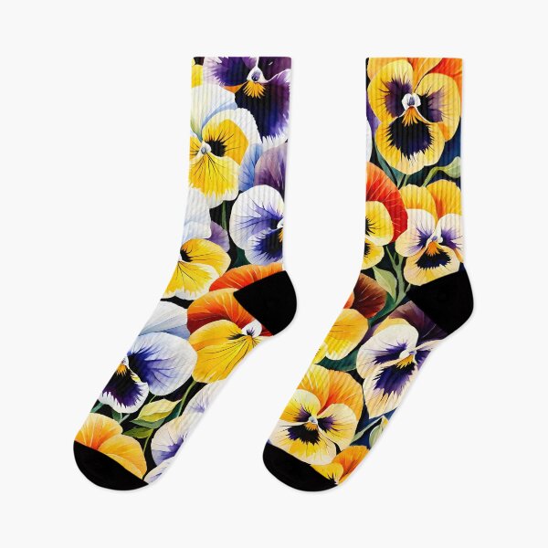 Item preview, Watercolor picture of Yellow, White, Lavender and Orange Pansy Flowers designed and sold by Petalandfur.