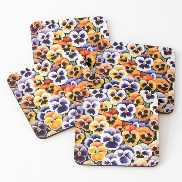 Item preview, Watercolor picture of Lavender, Orange, Apricot and Mahogany Pansy Flowers designed and sold by Petalandfur.