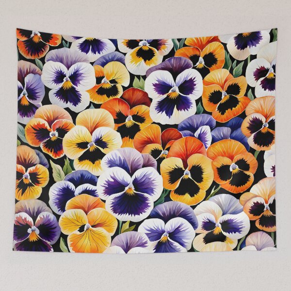 Item preview, Watercolor picture of Lavender, Orange, Apricot and Mahogany Pansy Flowers designed and sold by Petalandfur.