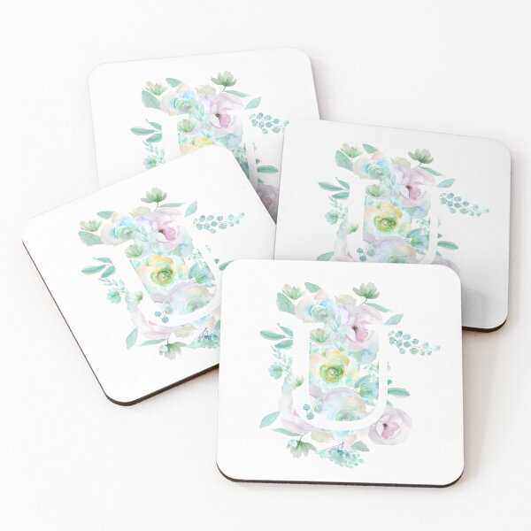 Item preview, Botanical alphabet U green and purple flowers hand painted  designed and sold by ColorandColor.
