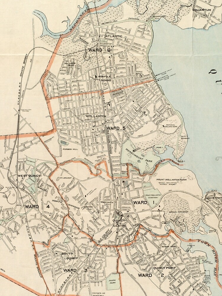 "Vintage Map of Quincy MA (1907)" Tshirt for Sale by BravuraMedia