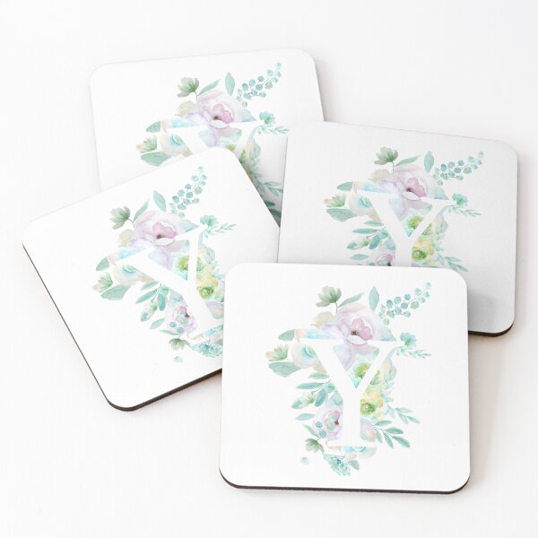 Item preview, Botanical alphabet Y green and purple flowers hand painted  designed and sold by ColorandColor.