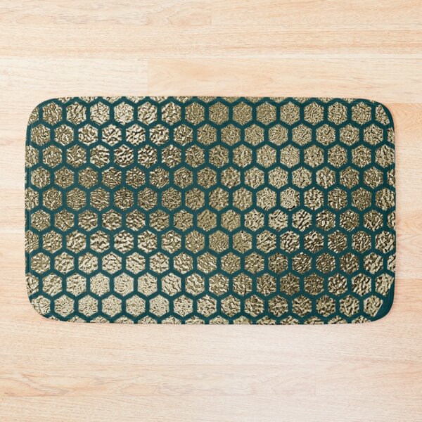Item preview, Art Deco Honeycomb Gold Circle Illusion on Teal Background designed and sold by ArDecoS.