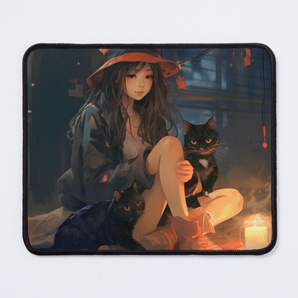 Item preview, Anime witch with cats in the night art designed and sold by TheArtistOf2022.