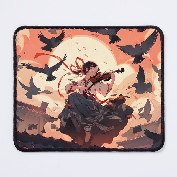 Item preview, Violin anime girl playing violin on roof with birds flying art designed and sold by TheArtistOf2022.