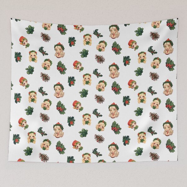 Item preview, Adorable Elf Faces in a Garden of Christmas Plants designed and sold by WickedFairySt.