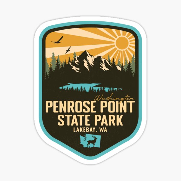 Vista previa del artículo con la obra «Penrose Point State Park Washington - Insignia retro de WA Bosque y naturaleza», diseñado y vendido por mountainfad.