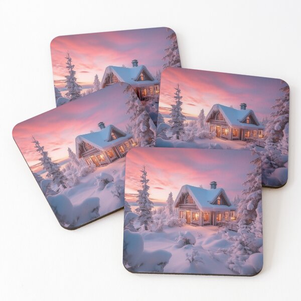 Item preview, Snowy Sunset Retreat: Cabin in the Woods Bliss designed and sold by themartatravels.