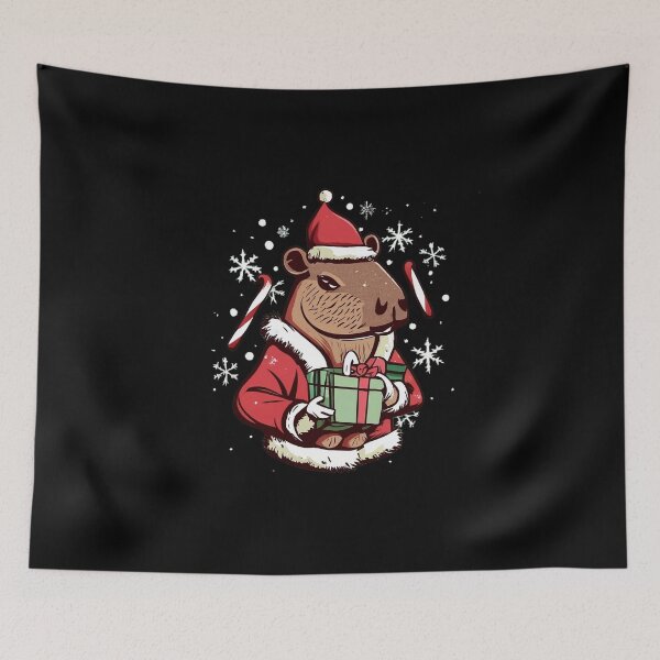 Item preview, Capybara Christmas Style in a Santa Claus Hat and Outfit with Christmas Gift designed and sold by VoyteksDesigns.