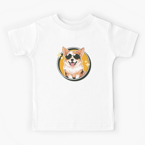 Cool Corgi “Shine On”, Happy Pup in Sunglasses, Gift for Dog Mom and Fur Parents Kids T-Shirt