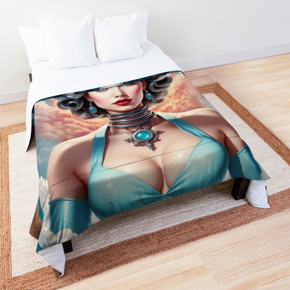 Atomic Age Fashion Barbenheimer Retro Fusion Fantasy AI Concept Art Portrait by Xzendor7 Decorative Comforter Art Print