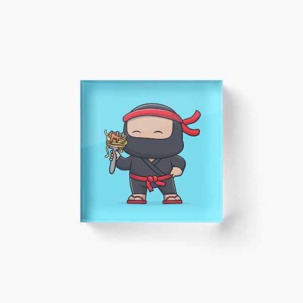 Item preview, Cute Ninja Eating Spaghetti with Fork Cartoon Vector Icon Illustration designed and sold by hjian8219.
