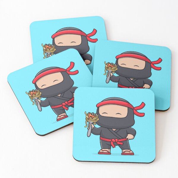 Item preview, Cute Ninja Eating Spaghetti with Fork Cartoon Vector Icon Illustration designed and sold by hjian8219.