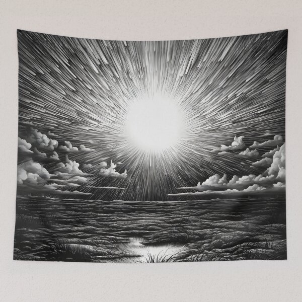 Item preview, black and white radial sunset print designed and sold by dcrc.