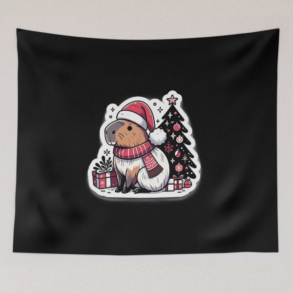 Item preview, Capybara Christmas Style in a Santa Claus Hat and Christmas scarf with Christmas tree designed and sold by VoyteksDesigns.