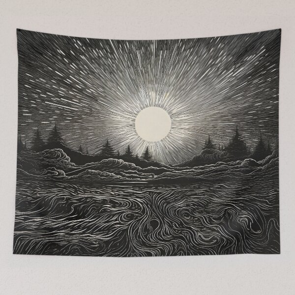 Item preview, black and white radial sunset print designed and sold by dcrc.