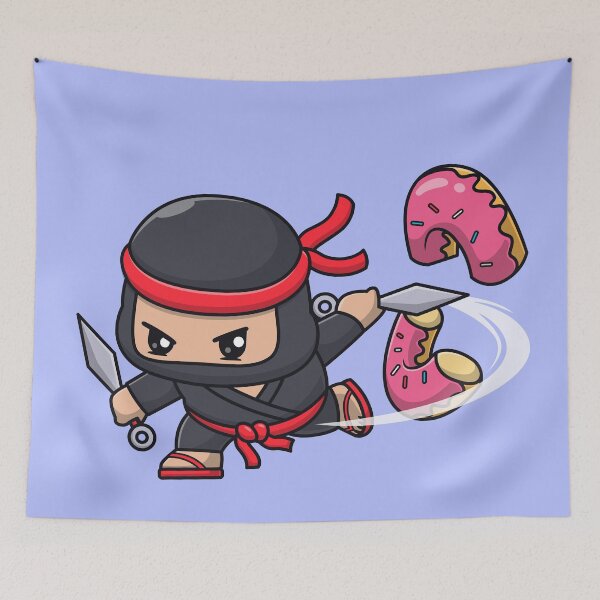 Item preview, Cute Ninja Slashing Donut with Kunai Knife Cartoon Vector Icon Illustration designed and sold by hjian8219.