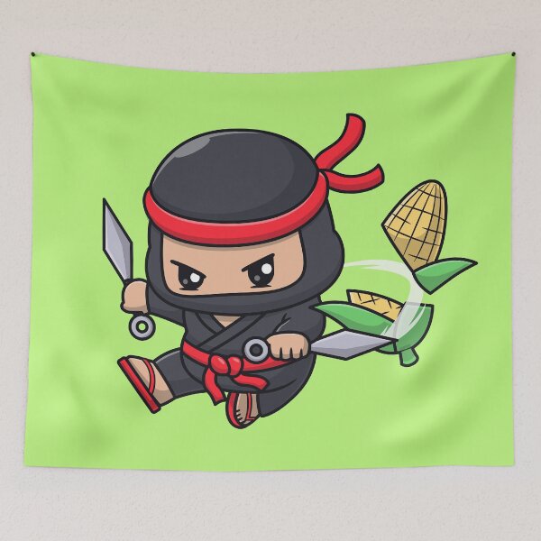 Item preview, Cute Ninja Slashing Corn with Kunai Knife Cartoon Vector Icon Illustration designed and sold by hjian8219.