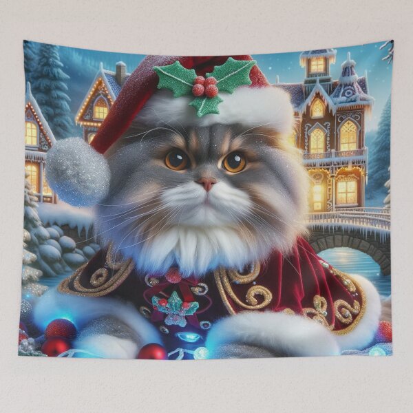 Item preview, Christmas British Longhair Cat In A Winter Wonderland designed and sold by ZenEverAI.