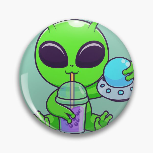 Item preview, Cute Alien Drinking Boba Milk Tea with UFO Cartoon Vector Icon Illustration designed and sold by hjian8219.