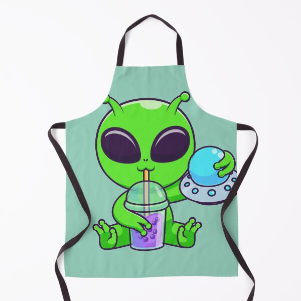 Item preview, Cute Alien Drinking Boba Milk Tea with UFO Cartoon Vector Icon Illustration designed and sold by hjian8219.